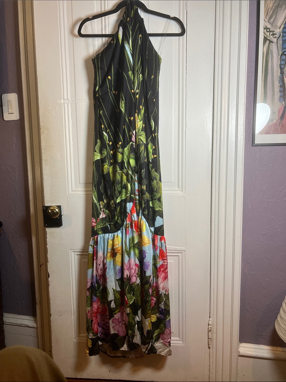 Floral Halter Maxi Dress in Black and Multicolor